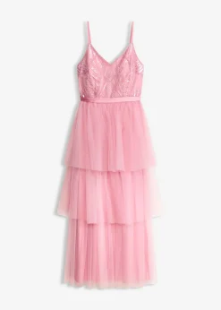bonprix bonprix Vestido de noche con encaje y falda de tul fino orquídea ahumado