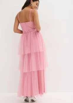 bonprix bonprix Vestido de noche con encaje y falda de tul fino orquídea ahumado