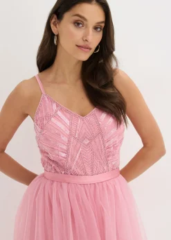 bonprix bonprix Vestido de noche con encaje y falda de tul fino orquídea ahumado