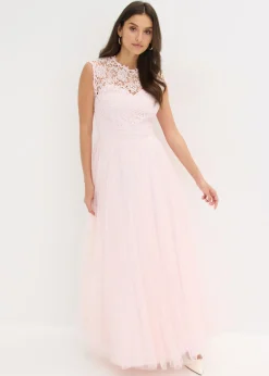 bonprix bonprix Vestido de noche con encaje y falda de tul fino Rosa claro Outlet