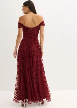 bonprix bonprix Vestido de noche con un elegante bordado floral Rojo rubí Sale