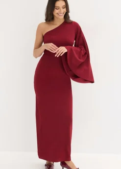 bonprix bonprix Vestido de noche con un hombro al descubierto Rojo rubí Clearance