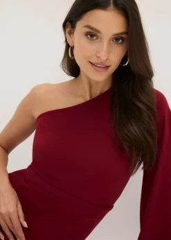 bonprix bonprix Vestido de noche con un hombro al descubierto Rojo rubí Clearance