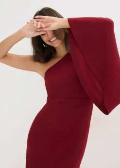bonprix bonprix Vestido de noche con un hombro al descubierto Rojo rubí Clearance