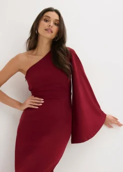 bonprix bonprix Vestido de noche con un hombro al descubierto Rojo rubí Clearance