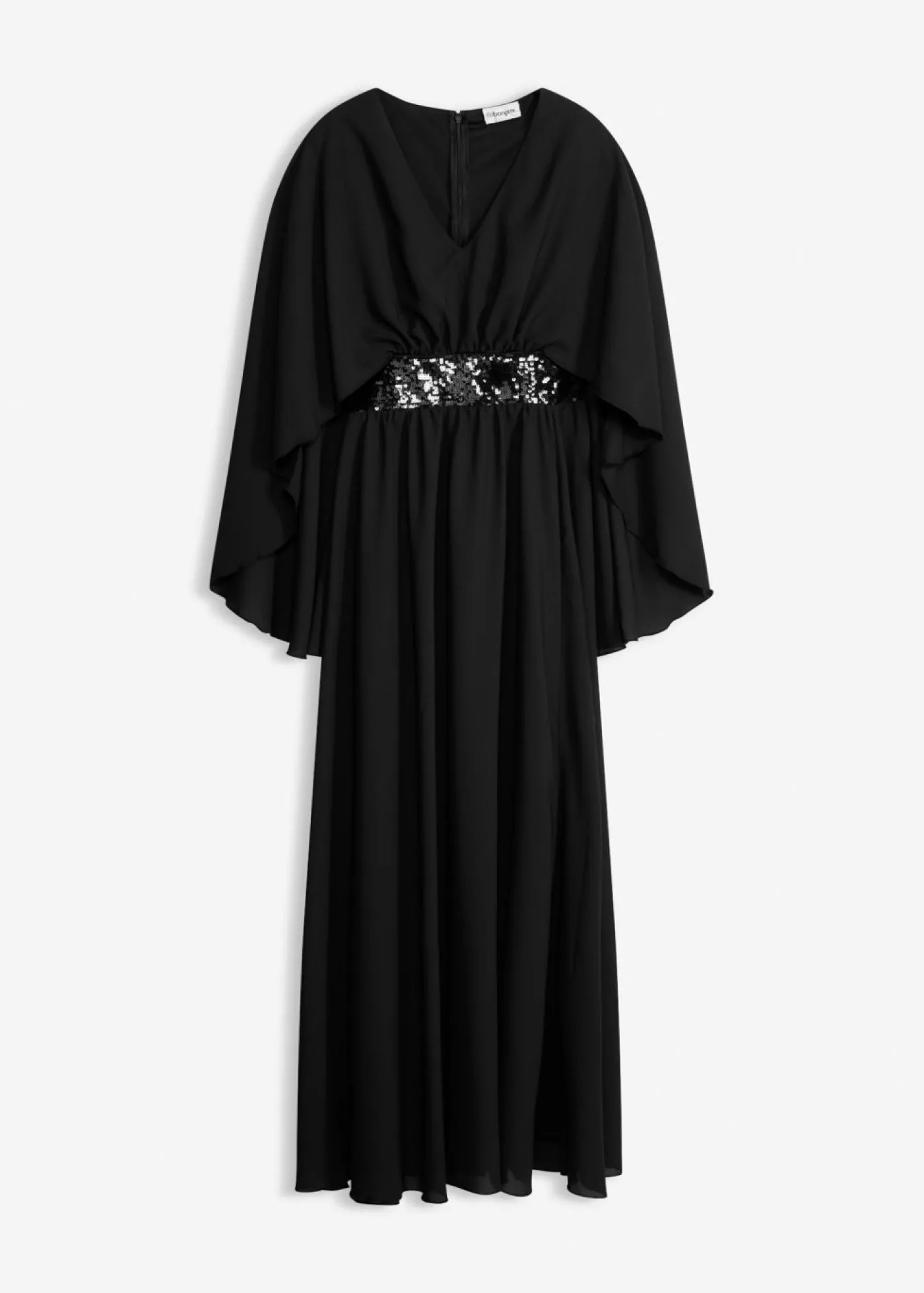 bonprix bonprix Vestido de noche de gasa fina con inserto de lentejuelas Negro Clearance