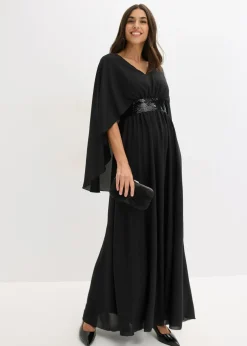 bonprix bonprix Vestido de noche de gasa fina con inserto de lentejuelas Negro Clearance