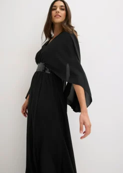 bonprix bonprix Vestido de noche de gasa fina con inserto de lentejuelas Negro Clearance