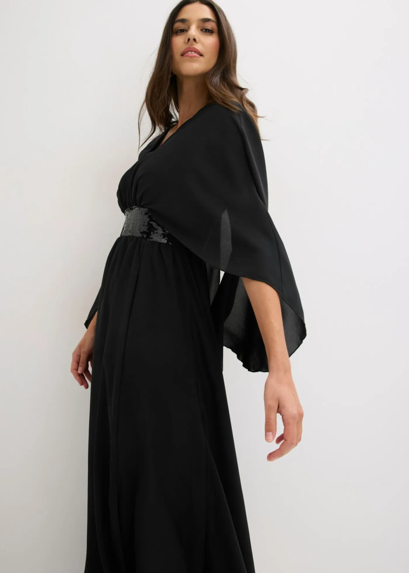 bonprix bonprix Vestido de noche de gasa fina con inserto de lentejuelas Negro Clearance