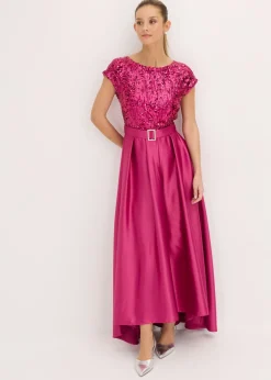 bonprix bonprix Vestido de noche de satén brillante con lentejuelas Rosa fucsia Online