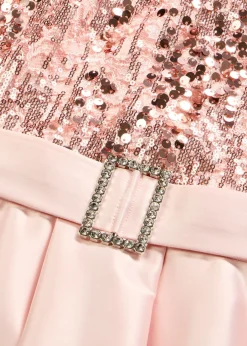 bonprix bonprix Vestido de noche de satén brillante con lentejuelas Rosa perla Clearance