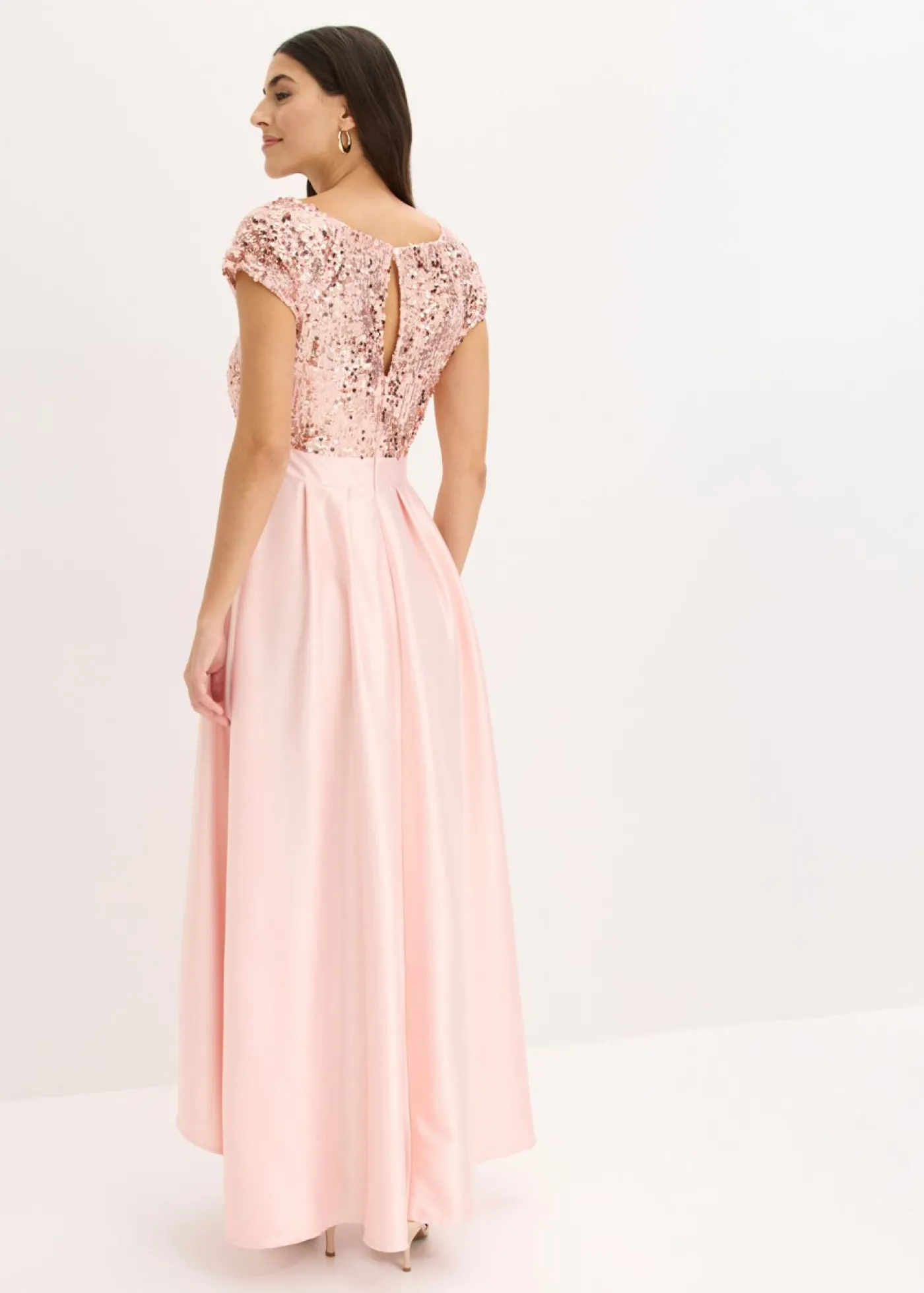 bonprix bonprix Vestido de noche de satén brillante con lentejuelas Rosa perla Clearance