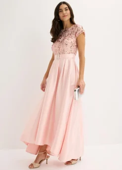 bonprix bonprix Vestido de noche de satén brillante con lentejuelas Rosa perla Clearance
