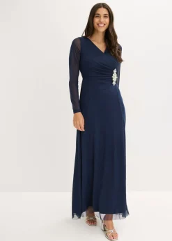 bonprix bonprix Vestido de noche de tul delicado con aplicación de piedras Azul marino Clearance