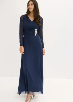 bonprix bonprix Vestido de noche de tul delicado con aplicación de piedras Azul marino Clearance