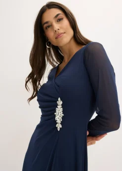 bonprix bonprix Vestido de noche de tul delicado con aplicación de piedras Azul marino Clearance