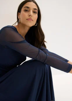 bonprix bonprix Vestido de noche de tul delicado con aplicación de piedras Azul marino Clearance