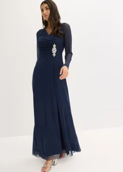 bonprix bonprix Vestido de noche de tul delicado con aplicación de piedras Azul marino Clearance