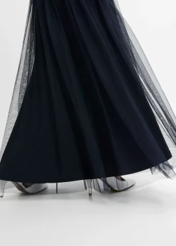 bonprix bonprix Vestido de noche de tul delicado con bordado de lentejuelas Azul marino Sale