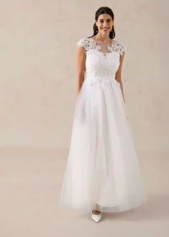 bonprix bonprix Vestido de novia de tul con encaje Blanco lana Online