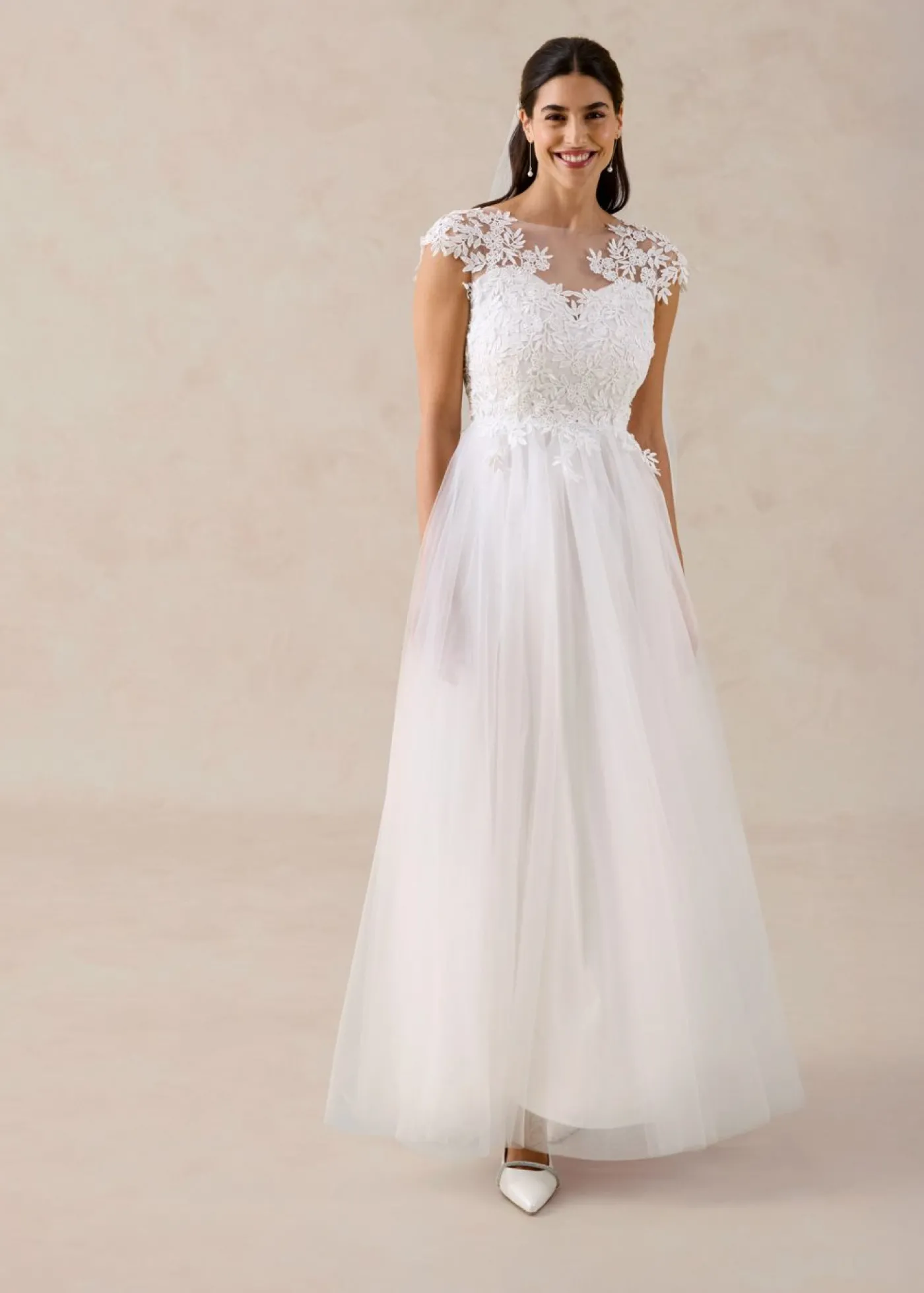 bonprix bonprix Vestido de novia de tul con encaje Blanco lana Online