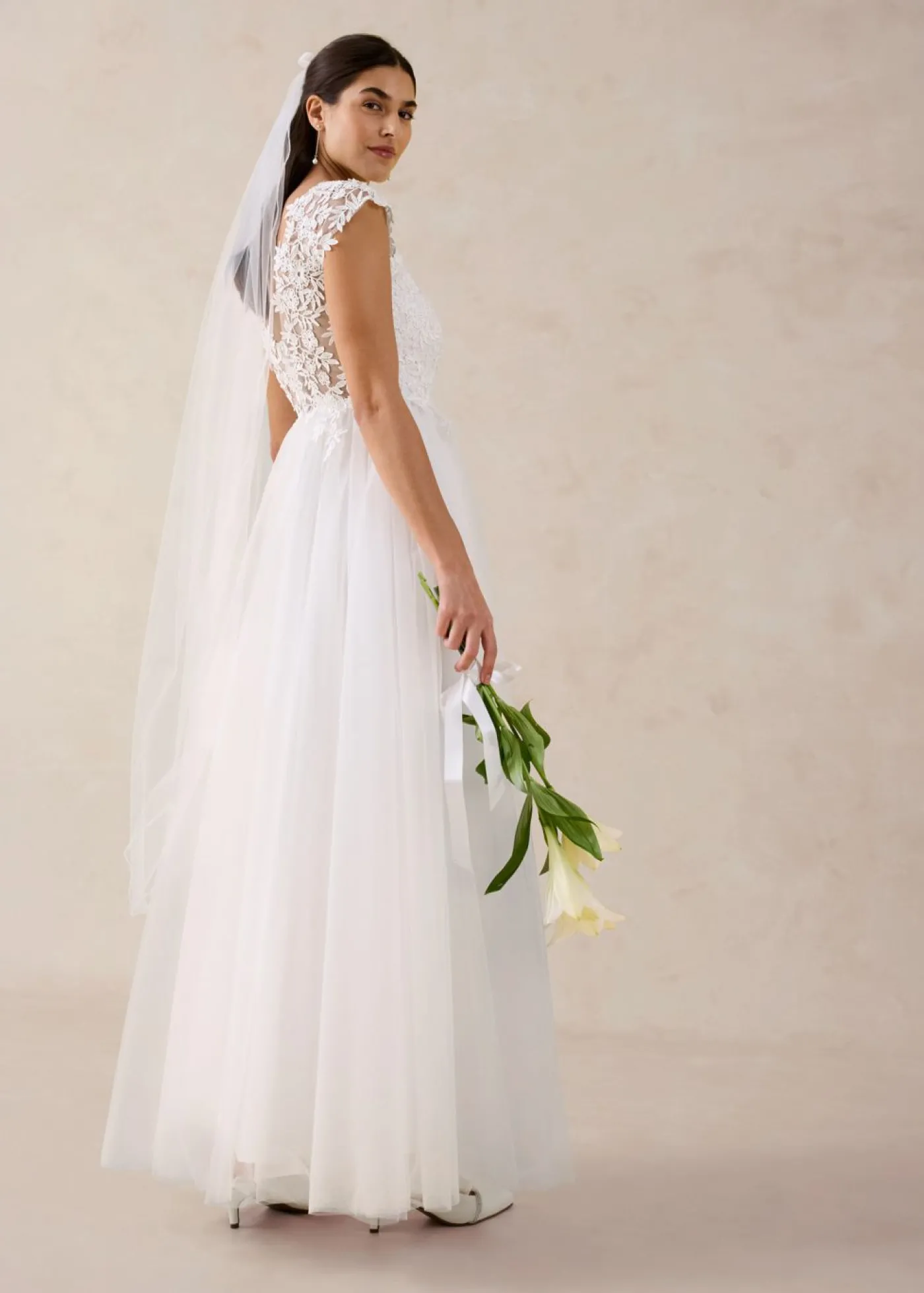 bonprix bonprix Vestido de novia de tul con encaje Blanco lana Online