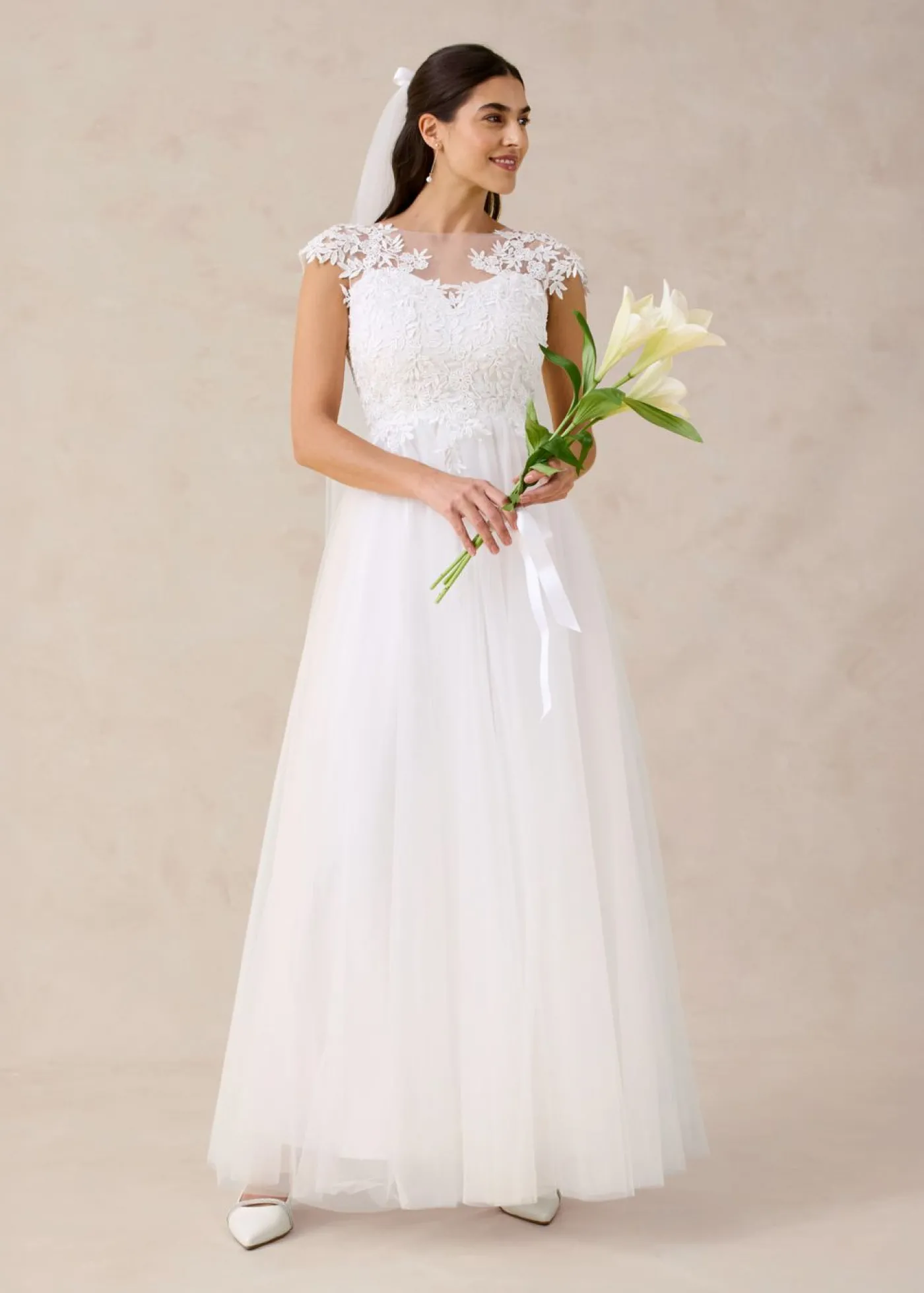 bonprix bonprix Vestido de novia de tul con encaje Blanco lana Online