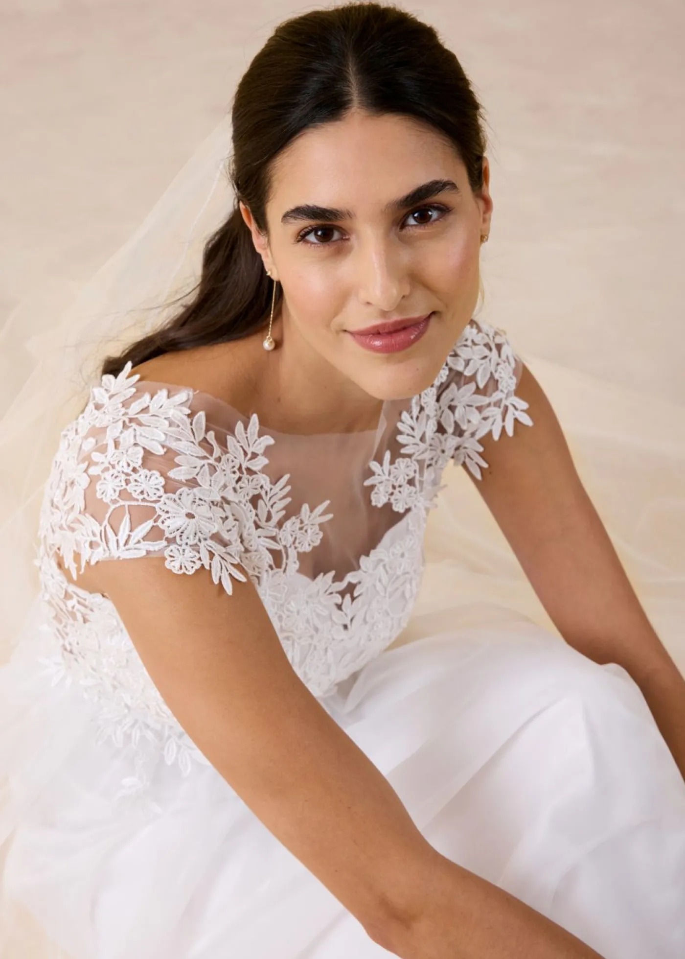 bonprix bonprix Vestido de novia de tul con encaje Blanco lana Online