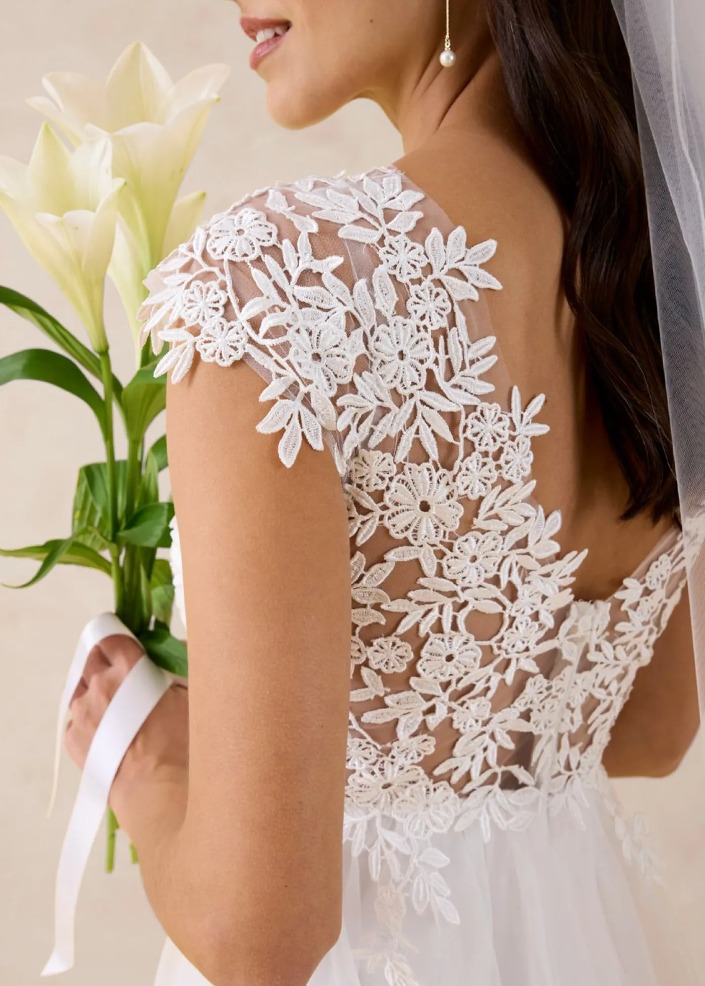 bonprix bonprix Vestido de novia de tul con encaje Blanco lana Online