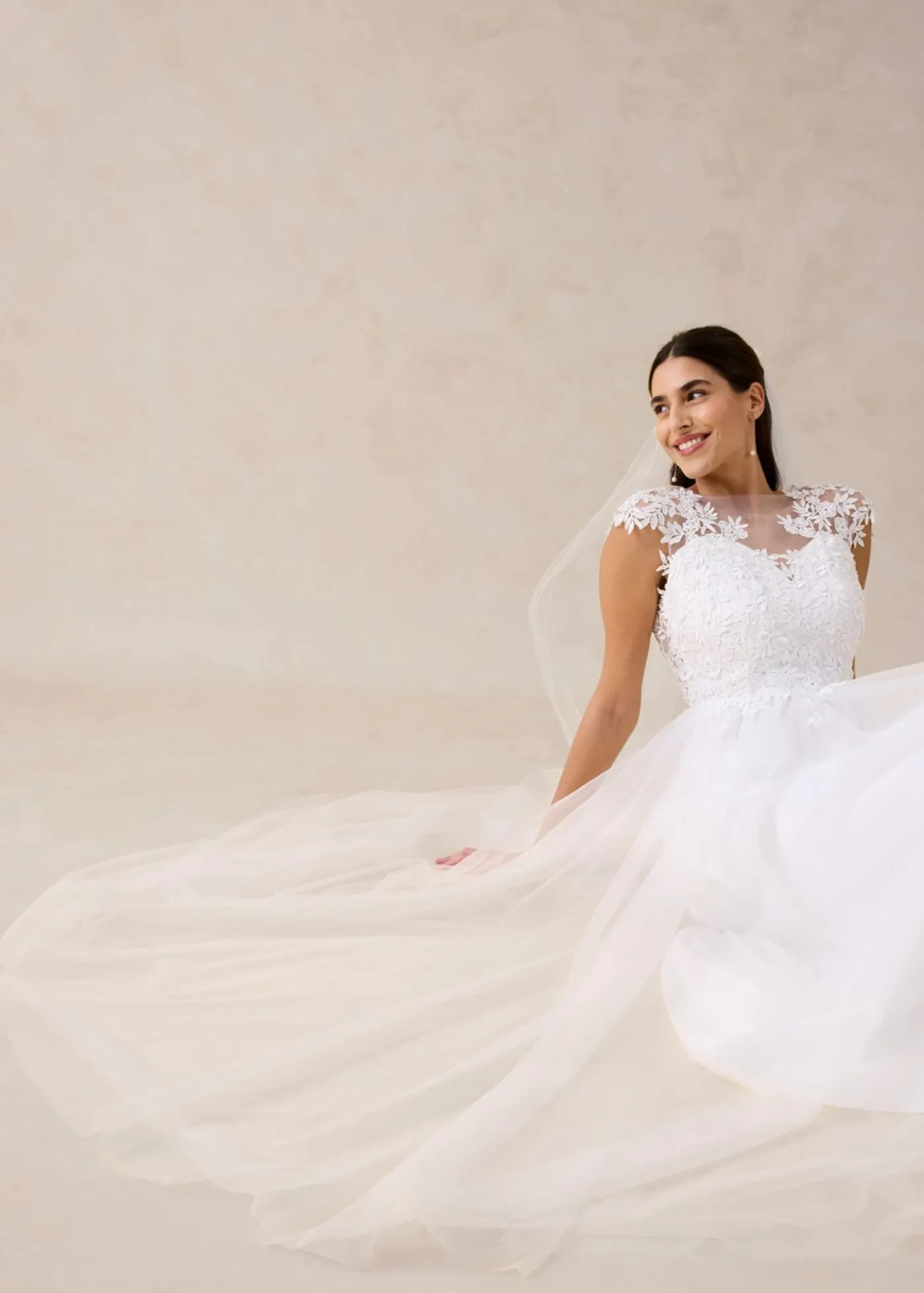bonprix bonprix Vestido de novia de tul con encaje Blanco lana Online