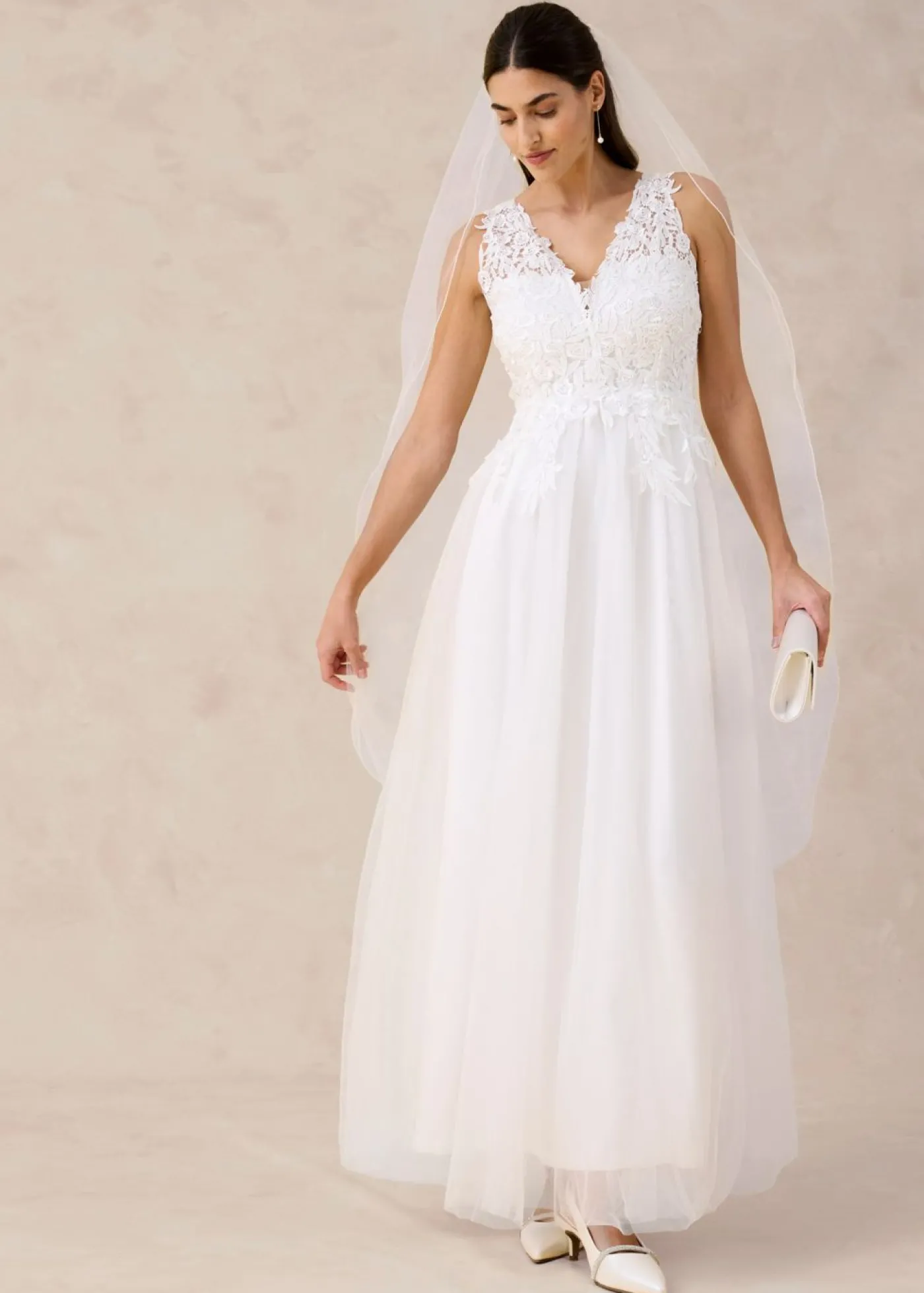 bonprix bonprix Vestido de novia de tul y encaje Blanco lana Sale