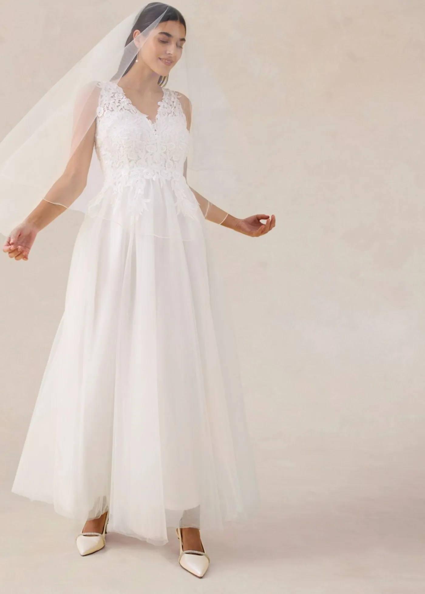 bonprix bonprix Vestido de novia de tul y encaje Blanco lana Sale