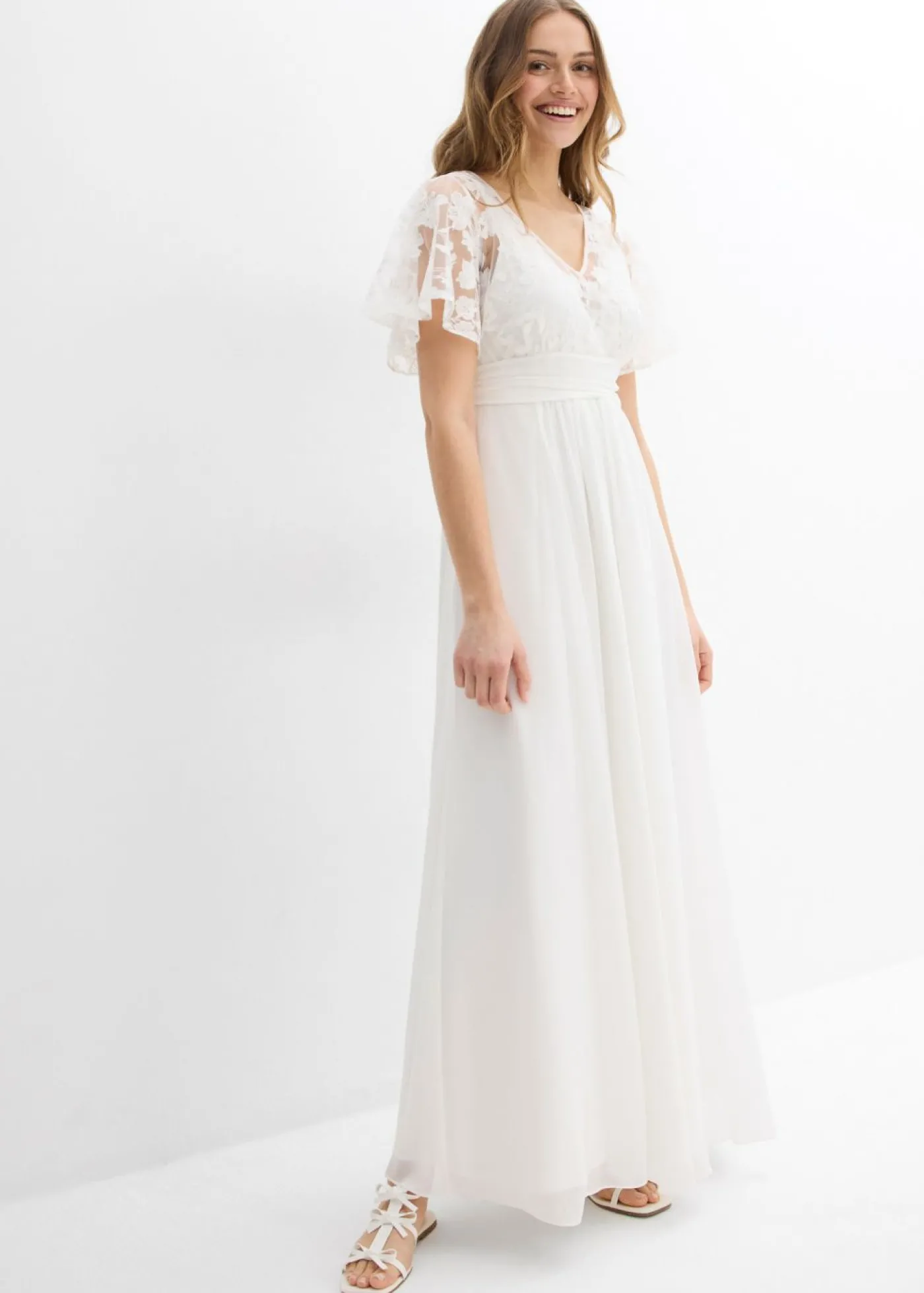 bonprix bonprix Vestido de novia premamá 2 en 1 con función de lactancia Blanco lana Discount