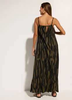 bonprix bonprix Vestido de playa de viscosa Negro-caqui Online