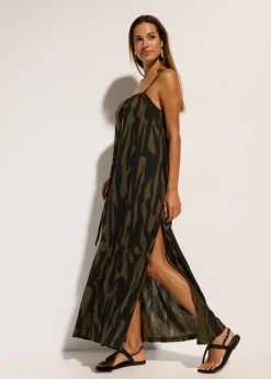 bonprix bonprix Vestido de playa de viscosa Negro-caqui Online