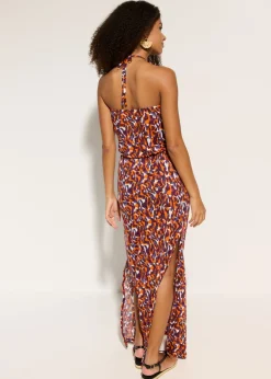 bonprix bonprix Vestido de playa de viscosa fluida estampado leo púrpura-marrón claro New