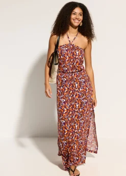 bonprix bonprix Vestido de playa de viscosa fluida estampado leo púrpura-marrón claro New