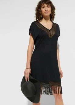 bonprix bonprix Vestido de playa transparente de viscosa Negro Discount