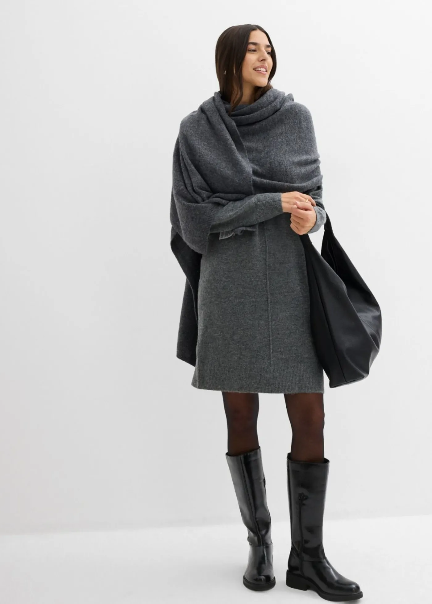 bonprix bonprix Vestido de punto Antracita jaspeado Sale