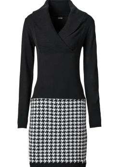 bonprix bonprix Vestido de punto Negro-Blanco lana con estampado gráfico Hot