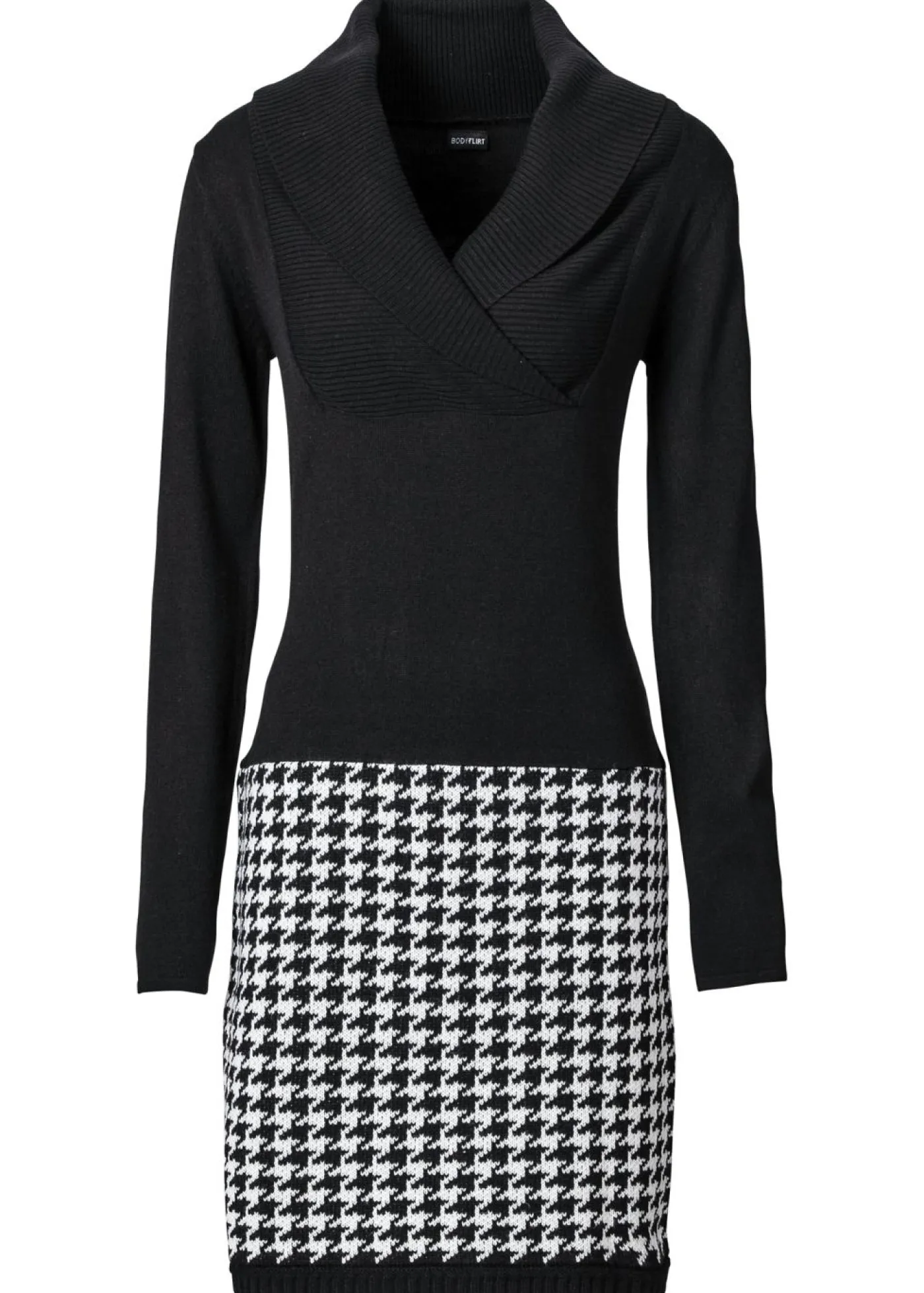 bonprix bonprix Vestido de punto Negro-Blanco lana con estampado gráfico Hot