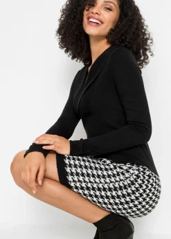 bonprix bonprix Vestido de punto Negro-Blanco lana con estampado gráfico Hot
