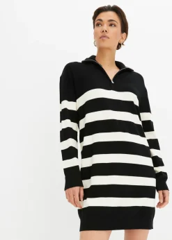 bonprix bonprix Vestido de punto negro-marfil con rayas Clearance