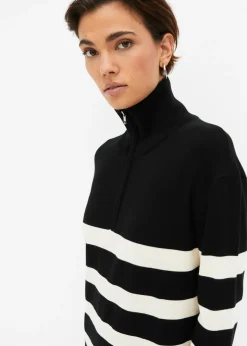 bonprix bonprix Vestido de punto negro-marfil con rayas Clearance
