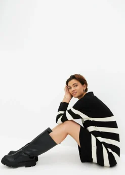 bonprix bonprix Vestido de punto negro-marfil con rayas Clearance