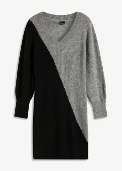 bonprix bonprix Vestido de punto negro / gris rayas horizontales