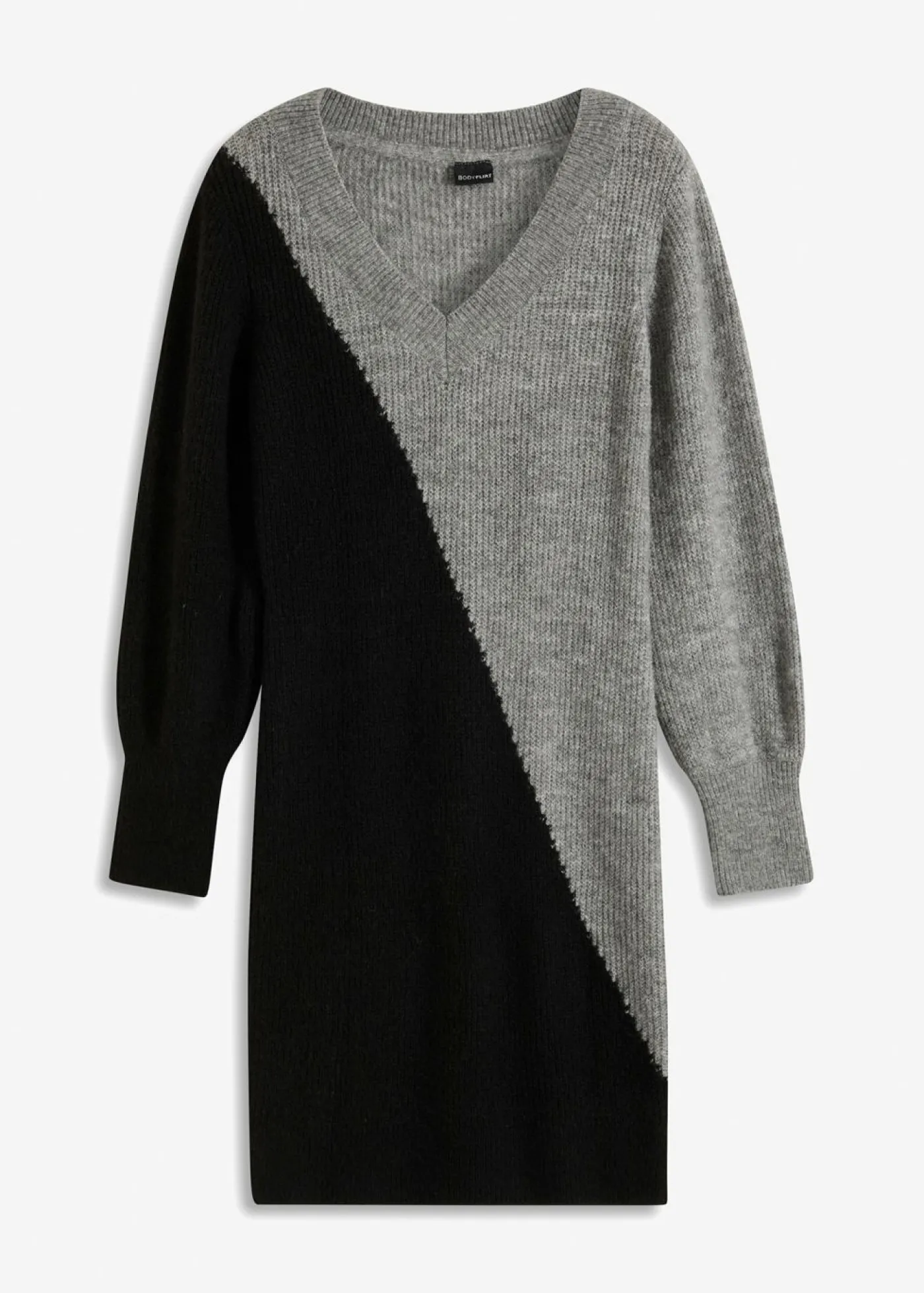 bonprix bonprix Vestido de punto negro / gris rayas horizontales