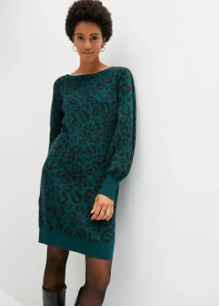 bonprix bonprix Vestido de punto Verde oscuro de leopardo Best