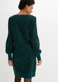 bonprix bonprix Vestido de punto Verde oscuro de leopardo Best