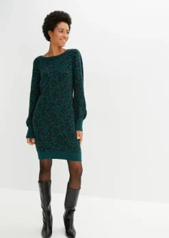 bonprix bonprix Vestido de punto Verde oscuro de leopardo Best